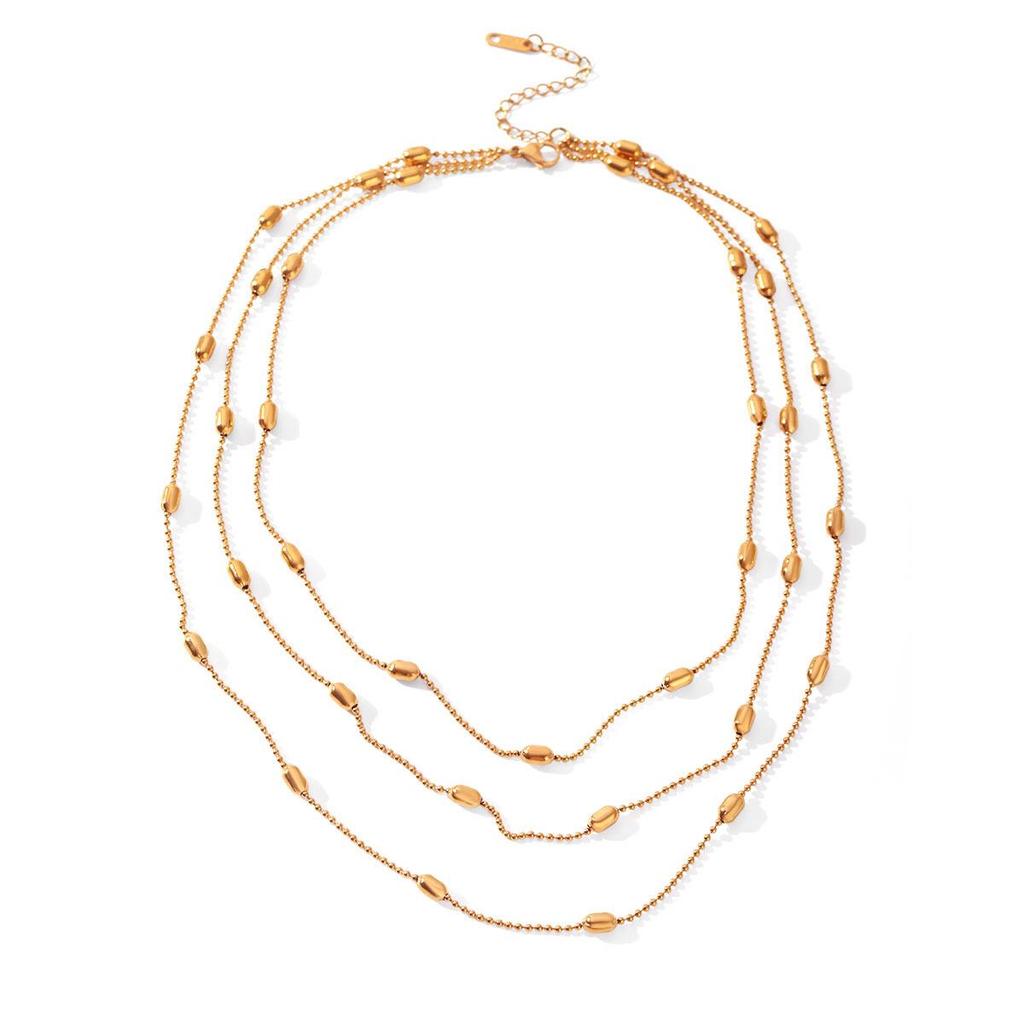 European-American Luxury Women's Multi-layer Long Gold Bean Pendant Necklace, Titanium Steel, Versatile Design