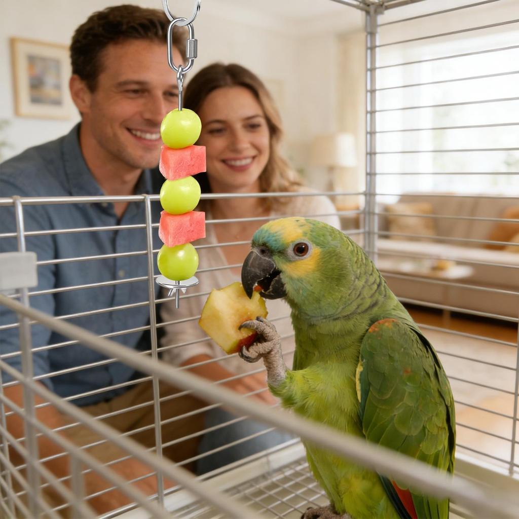 Bird Cage Food Skewer Stainless Fruit Stick Holder Bird Food Holder for Cage Foraging Macaw Parakeet Cockatiel Conure Finch