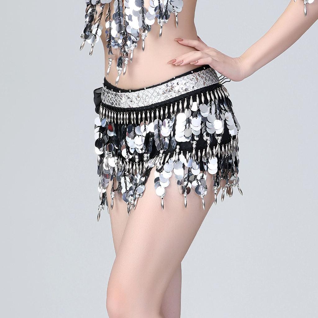 Belly Dancer Hip Scarf Tassel Fringe Sequin & Coin Indian Costume Practice Skirt Belly Dancer Hip Scarf Tassel Fringe Sequin & Coin Indian Costume Practice Skirt