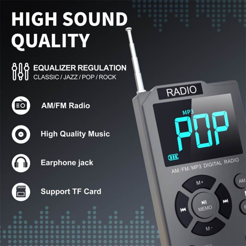 Digital AM FM Radio Portable Pocket Radio,600 mAh Rechargeable Walkman Radio with Stereo Earphone Support TF Card,Large LCD Screen and Lock Screen