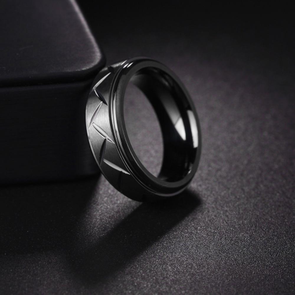 Anello multisfaccettato con scanalatura in acciaio inossidabile nero da uomo alla moda da 1 pezzo per uomo donna anello di fidanzamento regali di anniversario