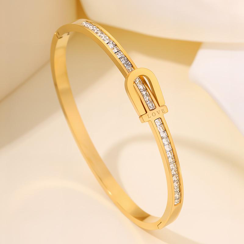 Titanium Steel Bracelet - Stylish and Fashionable Luxury Style Couple Bracelet with Stainless Steel Single Row of Diamonds