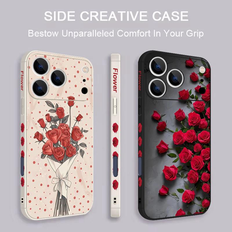 Étui Cordon Motif Fleurs Roses Rouges Pour iPhone 17 Pro Max Funda iPhone 16 15 14 13 Pro Max 11 16E 17E Coque Souple en Silicone
