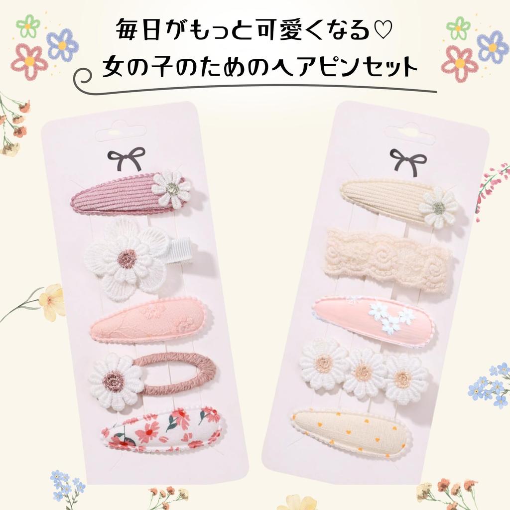 Comfortable Suyasuwa Hairpins, Flower Hairpins for Girls, 10-Piece Set, Stylish and Cute Floral Print, Pink and White (A)