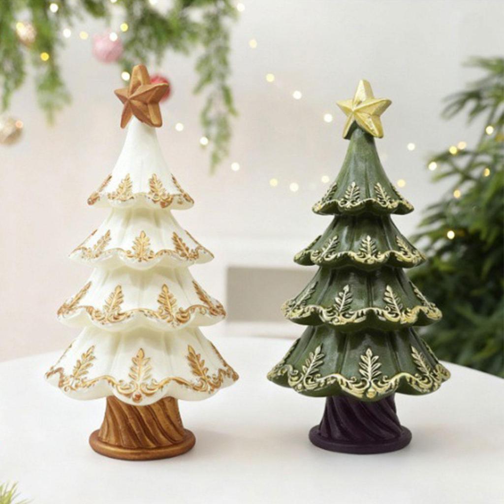 Christmas Tree Statue Small Decorations for Shelf Holiday Landscape