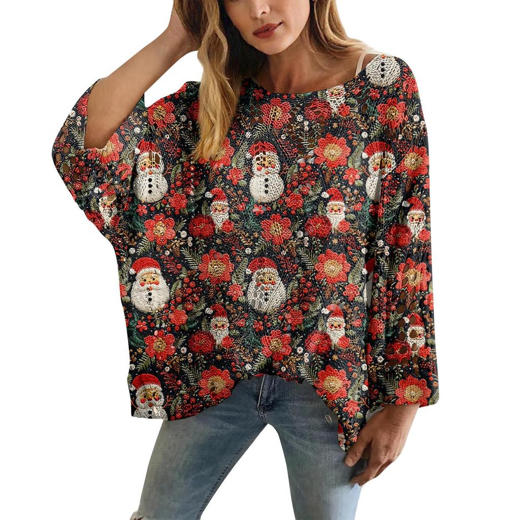 XY-LK01-Pullover hollow blouse 3D printed sweater spring and summer new