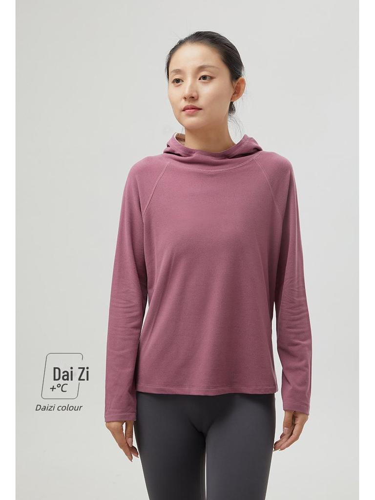 Women's Warm Ginger Velvet Hoodie: Versatile Spring/Autumn Solid Color Top