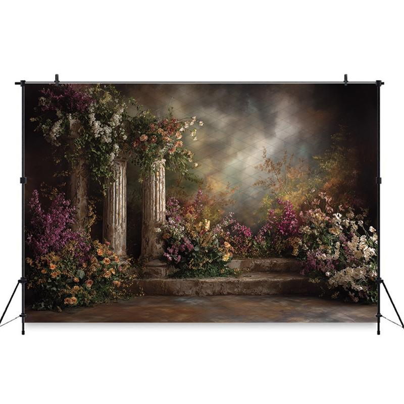 Mocsicka Vintage Floral Greek Column Backdrop Renaissance Oil Painting Photography Background Bridal Portrait Wedding Photoshoot