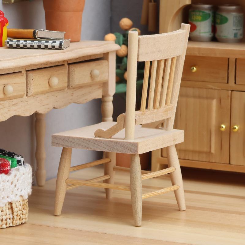 Hot Sale 1/12 Dollhouse Simulation Mini Wood Chair Model Dollhouse Furniture Decor Accessor Dolls House Micro Scene Photo Props
