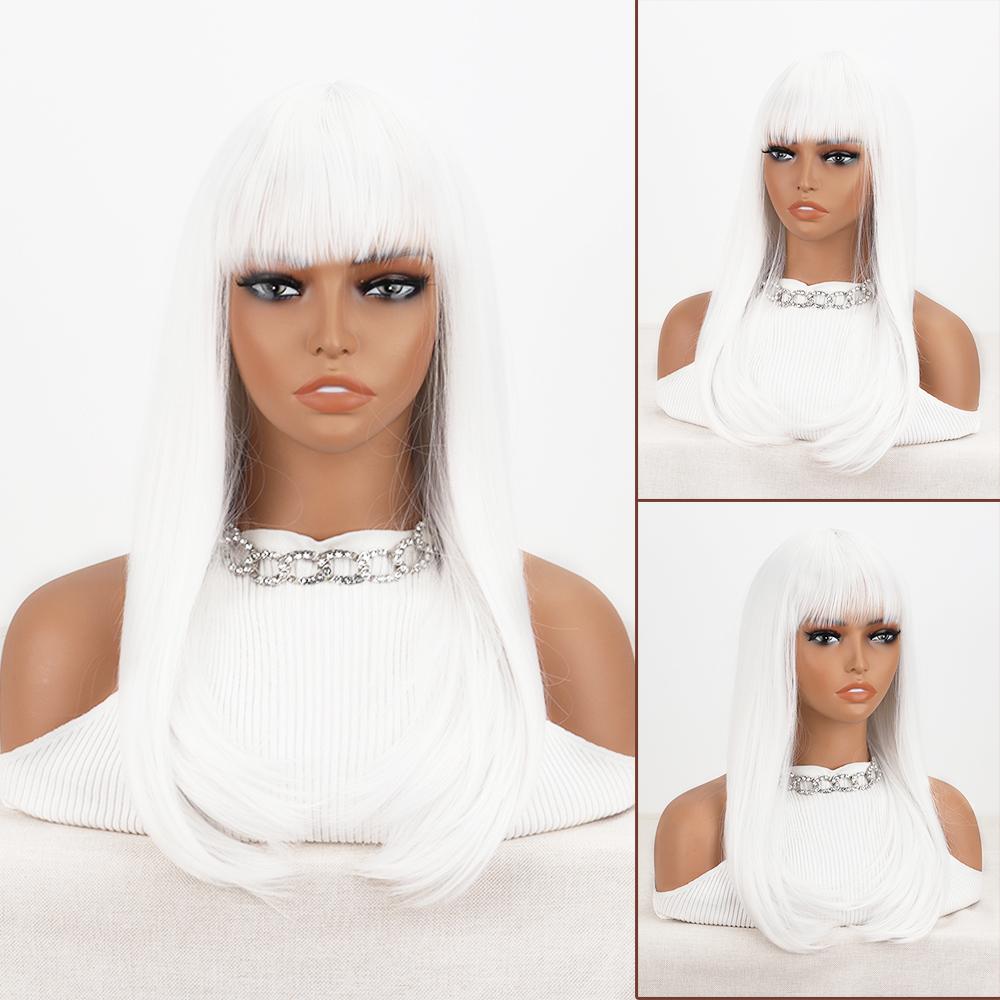 MERISIHAIR Orange Synthetic Long Straight Wig with Bangs for Women Cosplay Party Heat Resistant Hair Natural Long Wavy Wig