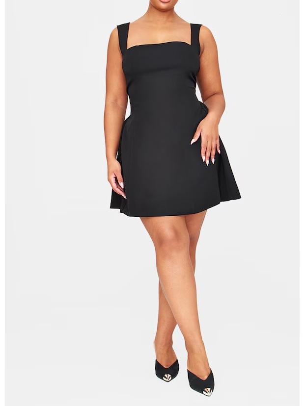 Women's Sleeveless Square Neck Cinched Waist Mini Flared Party Dress