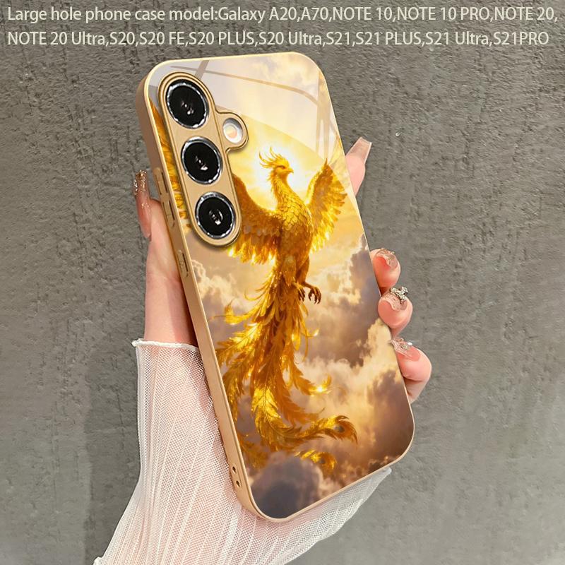 Gold Phoenix Ascending Pattern 2D Phone Case for Samsung S26 S25 S24 S23 S22 S21 S20 A56 A36 A16 - Golden Glass Protective Cover