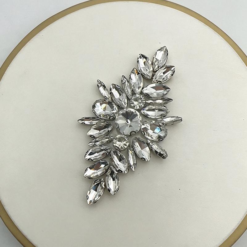 Iron On Rhinestone Floral Applique Handmade Glass Beaded Patch for Wedding Bridal Dress DIY Accessory