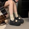 Fashion Velvet Thickened Thick-soled Mary Jane Fluffy Shoes, New Height-increasing Warm Snow Cotton Shoes for Winter Wear