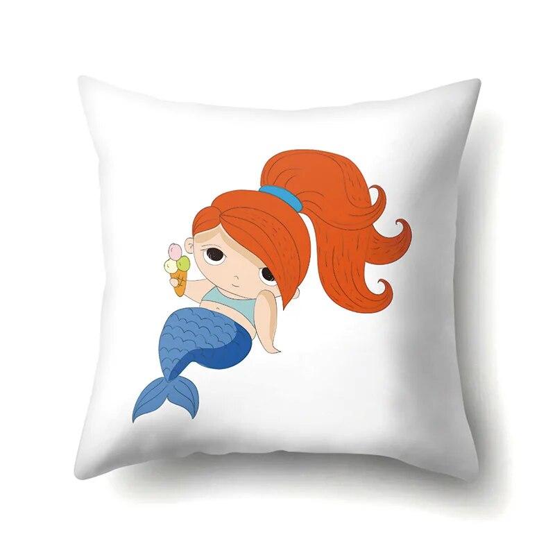 Mermaid Little Girl Pillowcase Car Waist Pillow  Cushion Sofa  toon Pattern
