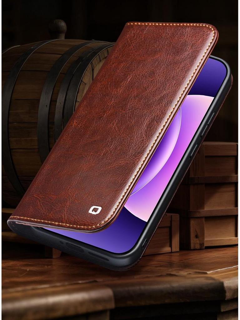 Chali Genuine Leather Xiaomi 17 Pro Max Flip Phone Case with Stand & Lens Protection