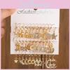 Star Moon Alloy Earring Set For Women With Flower Petal Design