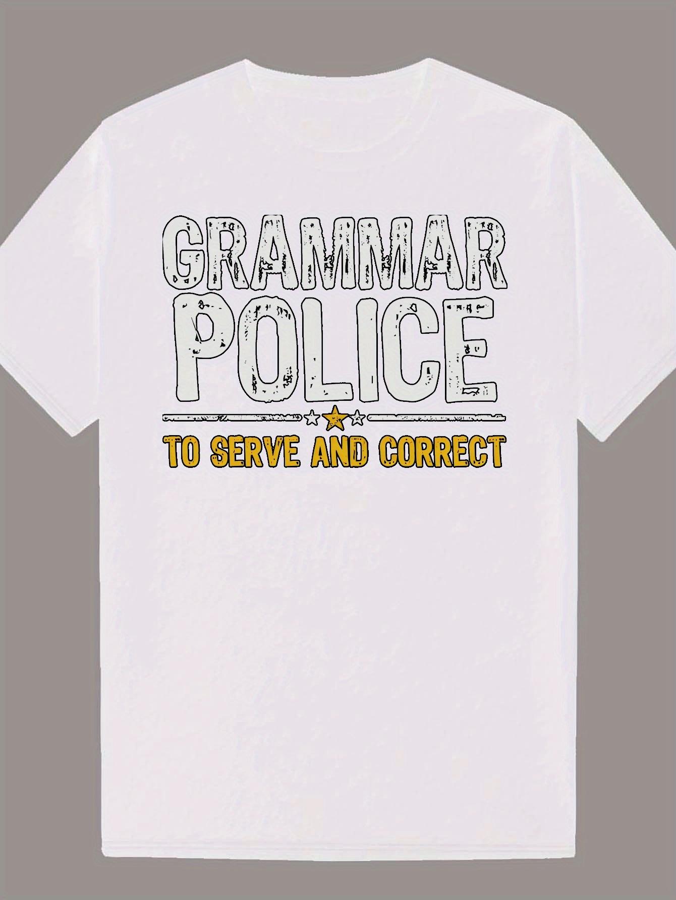 Grammar Police Graphic T-shirt - Casual Polyester Crew Neck XXXL