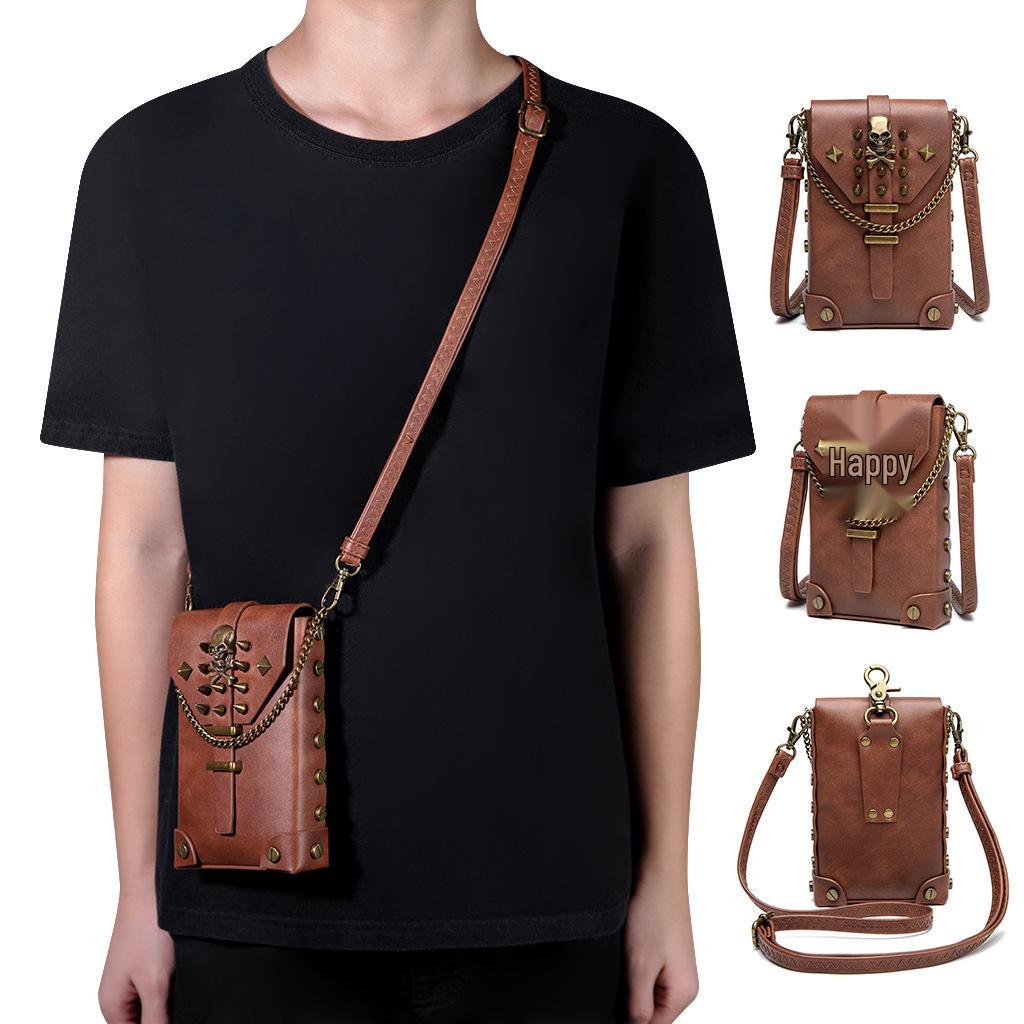 European & American Punk Rivet PU Leather Crossbody Bag with Chain