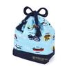 COLORFUL CANDY STYLE Kids Drawstring Cup Bag for Boys, Construction Vehicles Light Blue, Cotton Pouch for School, Kindergarten, Name Tag Included