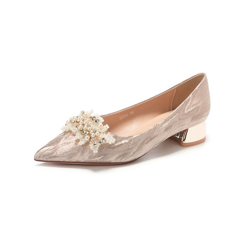 Low heel pointed tiger leather pattern high heels comfortable temperament women's shoes shiny wedding shoes banquet shoes