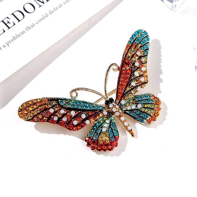 Stylish Simple Diamond Enamel Full Diamond Butterfly Brooch Pin Women'S Clothing Pin Accessories