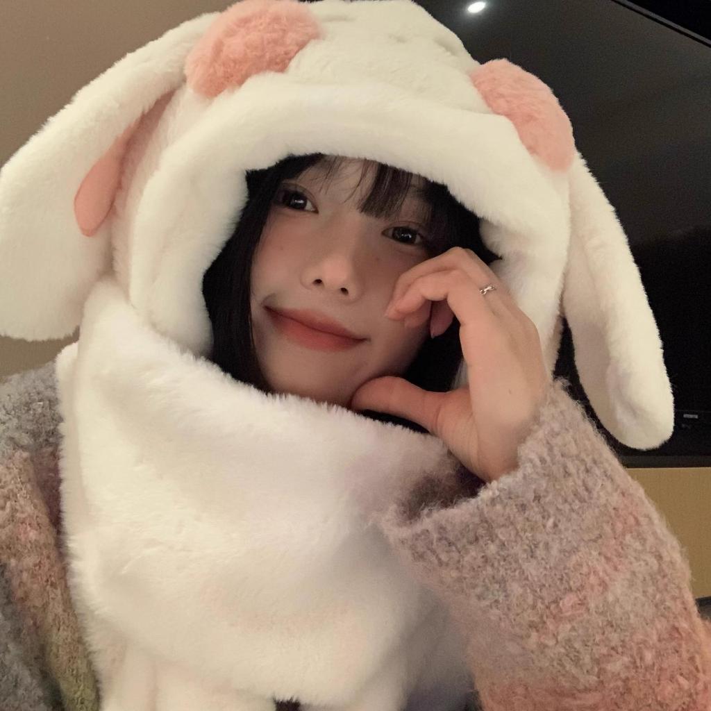 Women's Winter Rabbit Plush Hat, Scarf & Gloves Set - Cute, Thick, and Windproof.