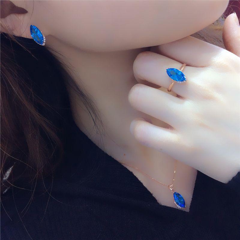Exquisite Russian 585 Purple Gold Fashion Light Luxury Horse Eye Pointed Earrings Fashion Rose Gold Plated Blue Stone Earrings