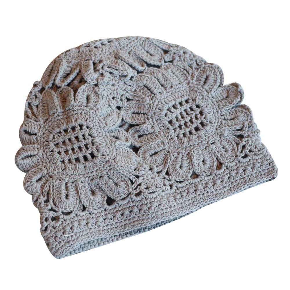 Blumen Strickmütze Ausgehöhlte Skullies Mütze Atmungsaktive Baskenmütze für Damen