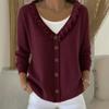 European V-Neck Ruffle Trim Knit Cardigan - Solid Color Casual Autumn/Winter Sweater for Women