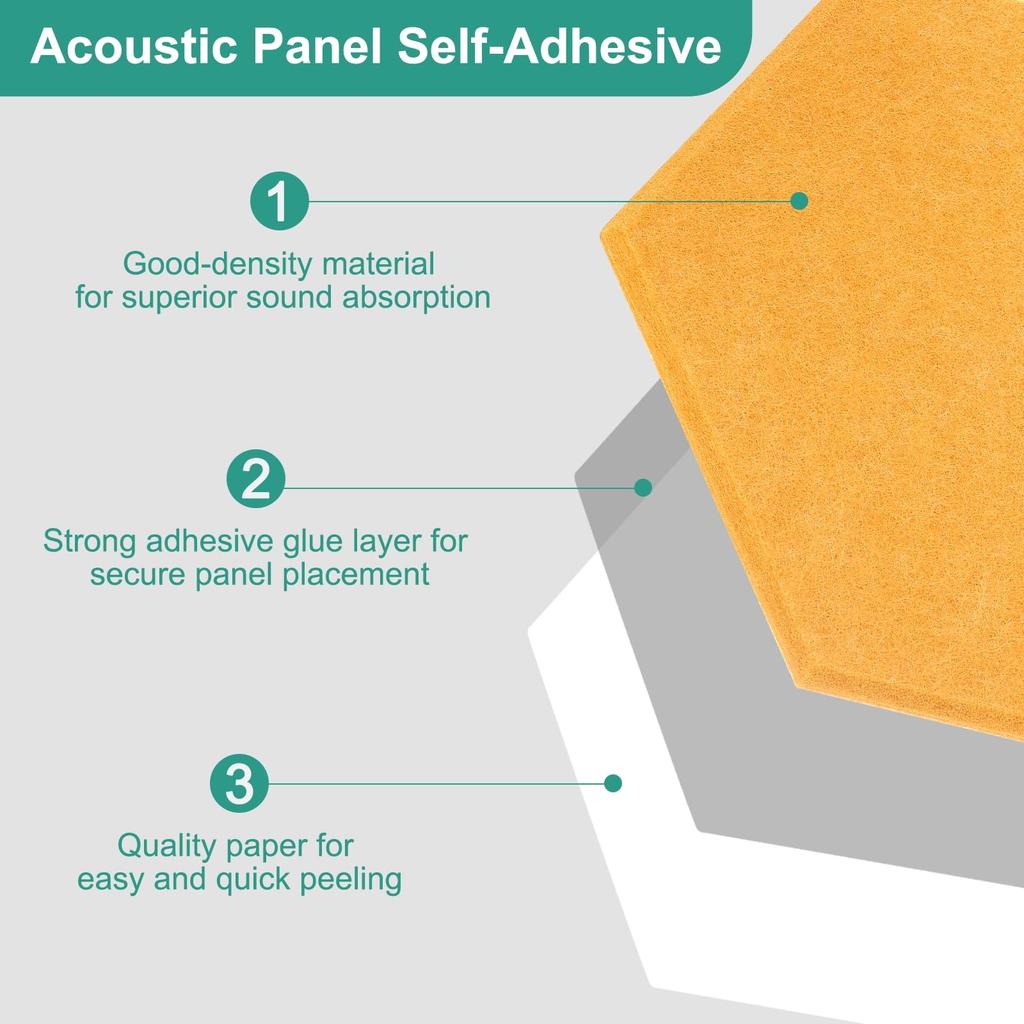 Uxcell 12-Piece Self-Adhesive Acoustic Panels, 12" X 10" X 0.4", Good Density Soundproof Padding, Hexagonal Soundproof Absorbent Panels, Insulation,