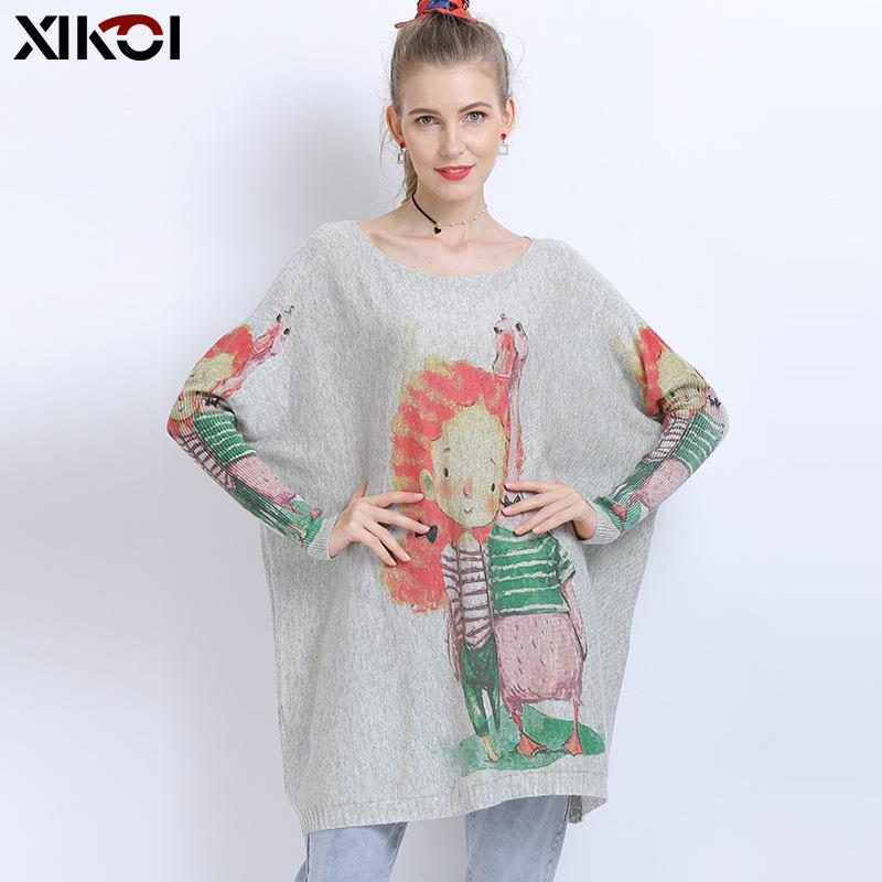 

2025 Spring Plus Size Cartoon Animal Print Knit Pullover for Women One Size серый