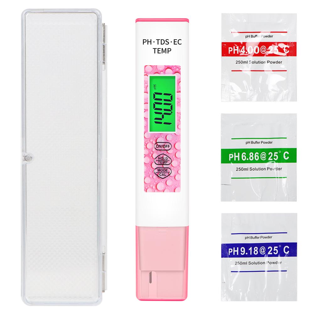 4 In 1 Digital PH Meter PH TDS EC TEMP Tester Backlight Water Quality Tester For Pools Drinking Water Aquariums