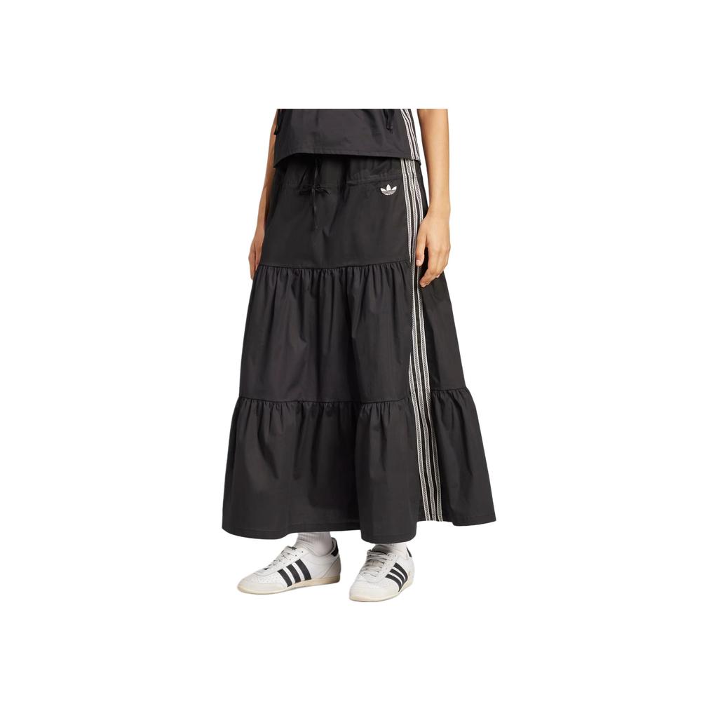 Adidas Originals Logo Ruched Long Midi Skirt Women Skirts Black KC0767