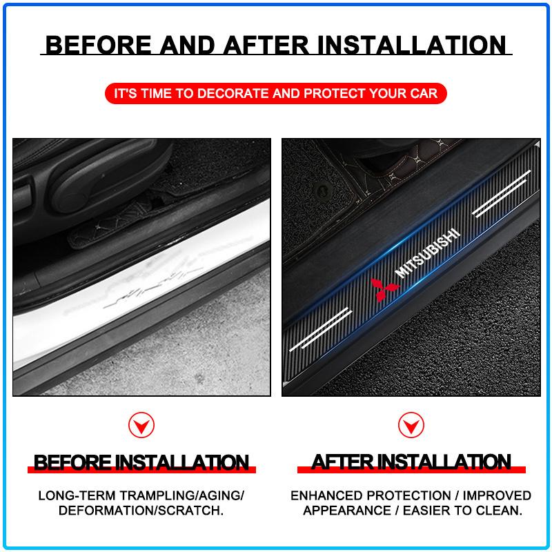 4Pcs Carbon Fiber Car Door Sill Protection Sticker Anti-scratch Refit For Mitsubishi Lancer 7 8 I200 Pajero Montero Sport Outlander ASX Mirage Eclipse