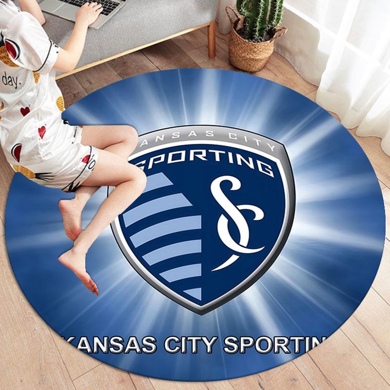 Sporting Kansas City Round Area Rug,Carpet Rug for Living Room Bedroom Sofa Playroom Decor,Non-slip Floor Mat