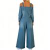 Damen schulterfrei weiter Bein Denim Jumpsuit verstellbarer Träger lockere Passform Latzhose lässige lange Hose