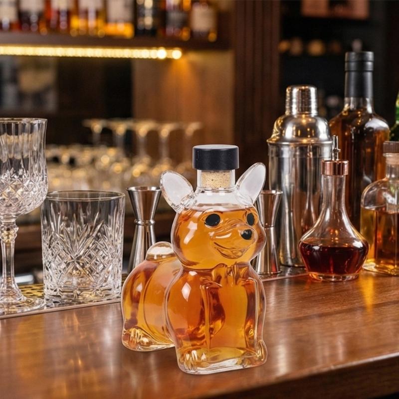 Dekanter für Whiskey in Hundeform, klare Glasflasche für Spirituosen, zur Präsentation und als Gesprächsstarter-Geschenk
