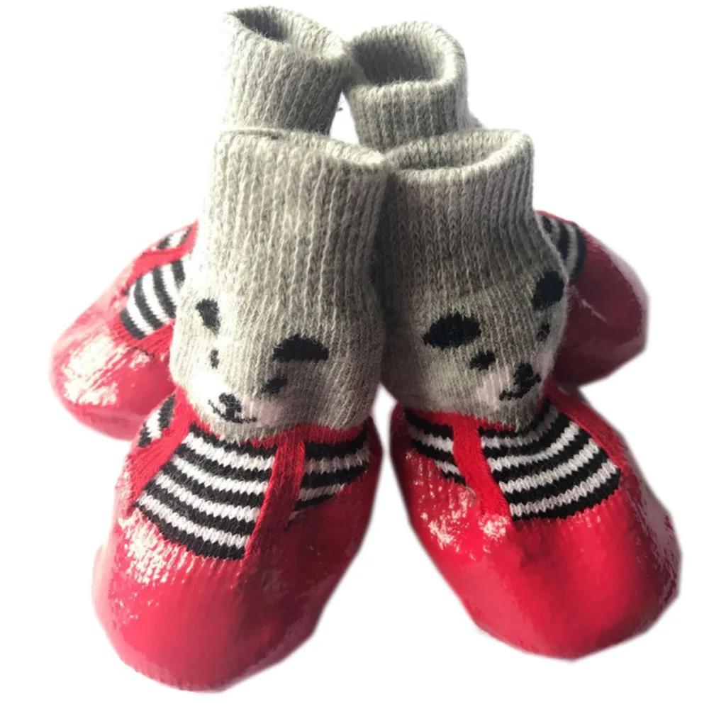 4 Stück Welpen Hund Teddy Socken Wasserdichte Katzenschuhe Kratzschutz Fußschutz Schmutzabweisende Haustiersocken Kleine Katzen Hunde Gestrickte Warme Socken