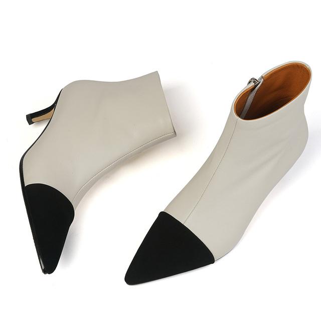 

Зимняя женская обувь, ботильоны из натуральной кожи разных цветов, лаконичные женские ботинки на молнии с острым носком, Zapatos De Mujer на тонком каблуке 37 бежевый