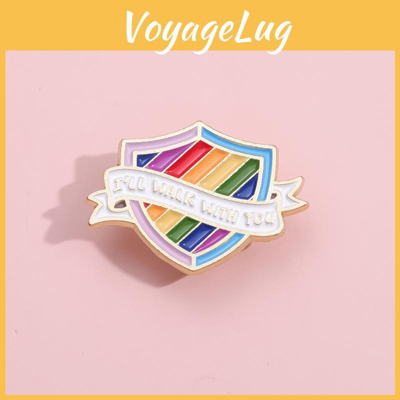 Rainbow Letter Contemporary Brooch Trendy Shield Shape Metal Badge Colorful Fashionable Pin