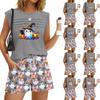 Women's Casual Round Neck Pleated Halloween Print Shorts Set for Party