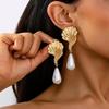 Metal Shell-Shaped Pearl Pendant Earrings: Stylish European & American Beach Resort Design for Women
