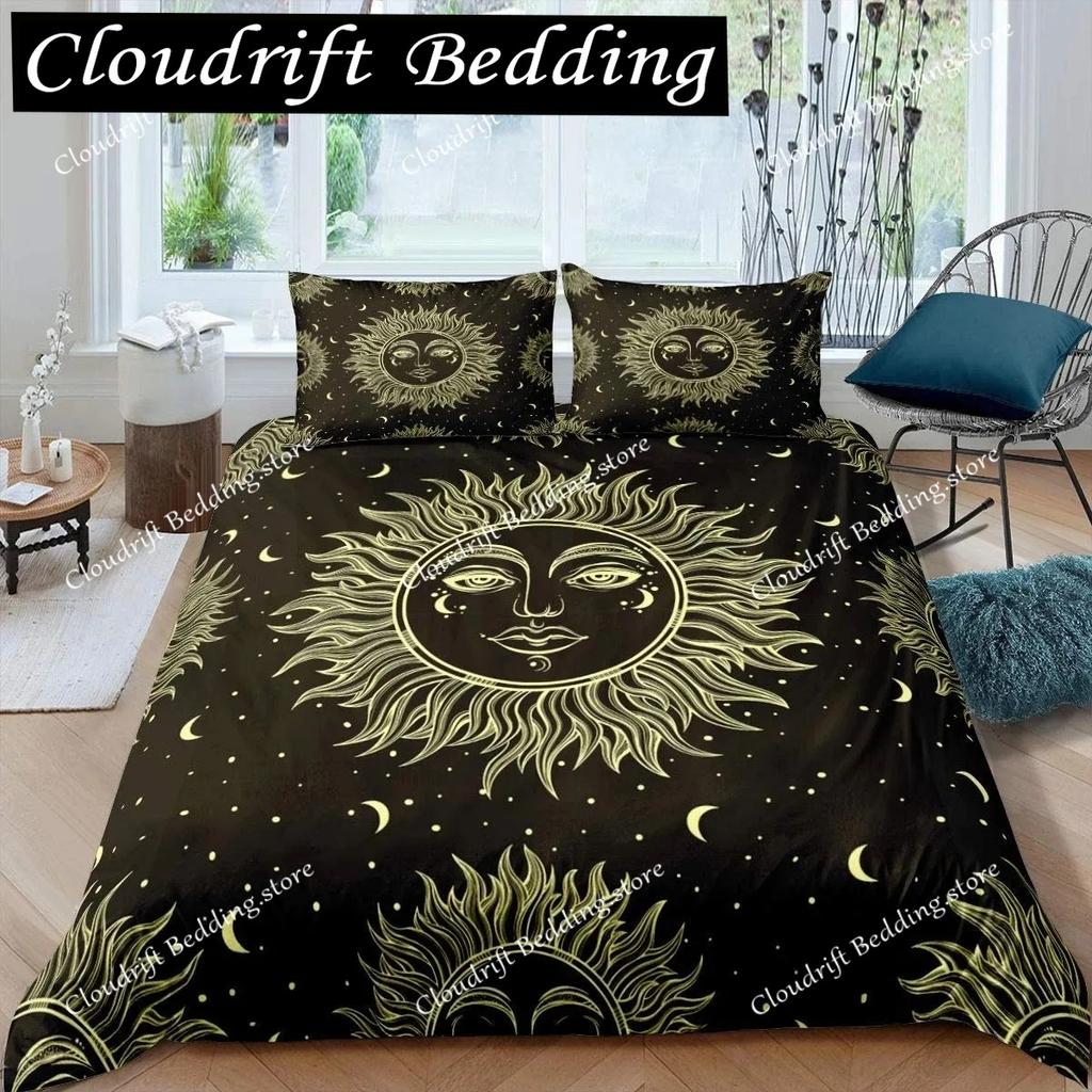 Sun Duvet Cover Colorful Mushrooms Bedding Burning Sun Comforter Cover Halloween Skull Hippie Style Bedding Bedroom Decoration