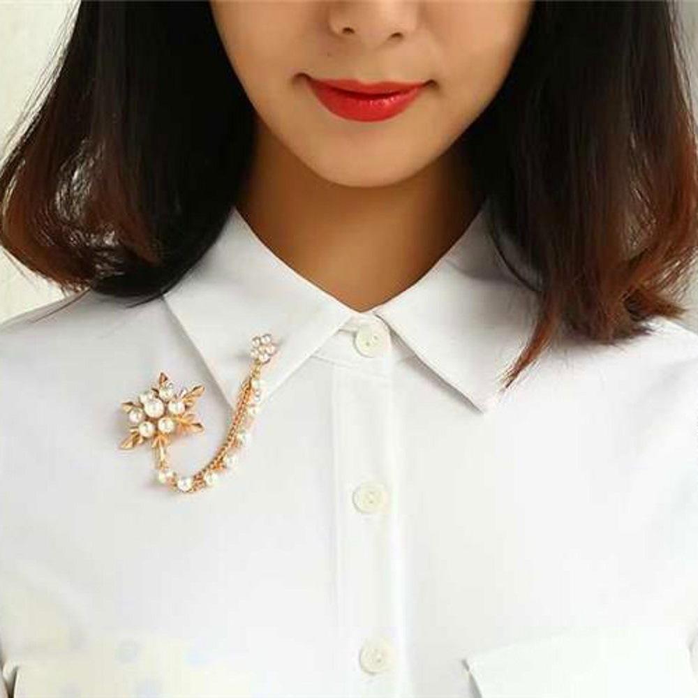 Elegant Simulation Pearl Snowflake Chain Tassels Brooch Fashion Brooches for Women Chain Pin Jewelry