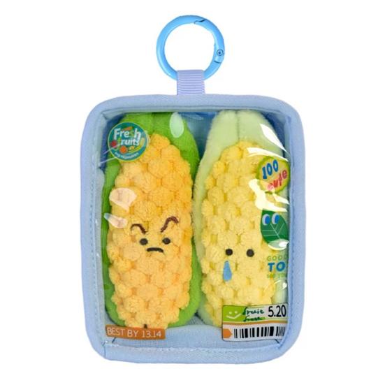 Cute Doll Storage Bag Plush Keychain Soft Fruit And Vegetable Bag Charm Cute Smiling Face Pendant with Hanging Ring