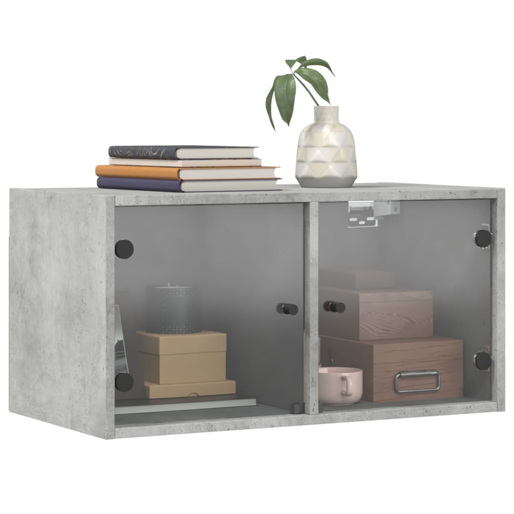 Wall Cabinet with Glass Doors Concrete Grey 68.5 x 37 x 35 cm