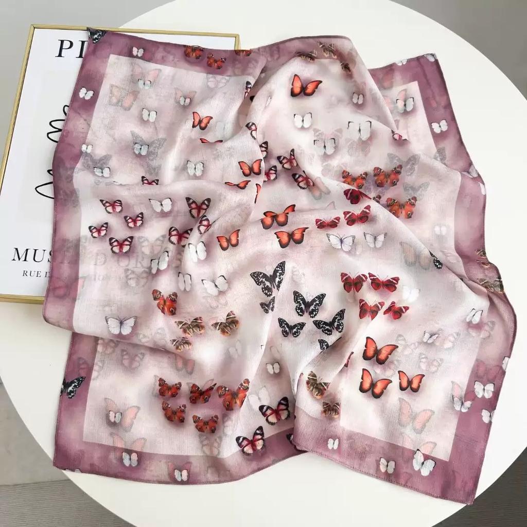 Butterfly Pattern Square Scarf Women Soft Head Scarf Spring Autumn Warm Neck Ties Female Foulard Bandana Cotton Feel Headscarf