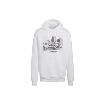 Adidas Oryginalna bluza z kapturem z długim rękawem z nadrukiem logo Trefoil dla mężczyzn Biała HC7164