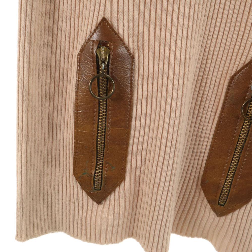 MONTGOMERY WARD 70s Vintage Talon Zip Long Sleeve Leather Switching Sweater Women Used